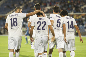 Lisbona (Portogallo), Belenenses Fiorentina, partita del gruppo I di Europa League. Nella foto. Esultanza gol Fiorentina, Rossi, 0-4.  2015-10-01 © Carlos Folgoso / Massimo Sestini