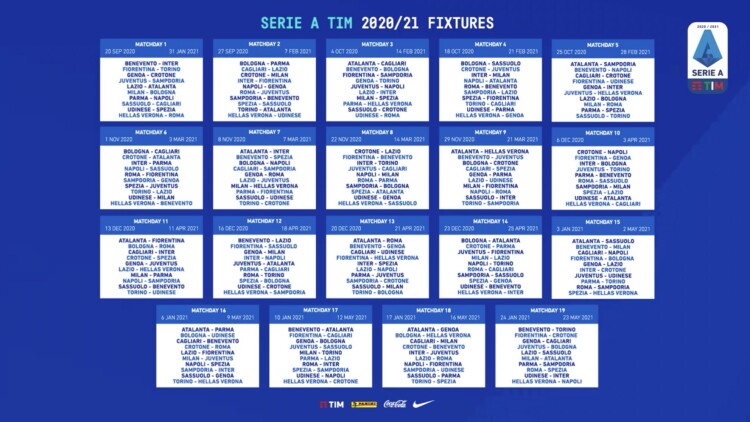Calendario 2020/2021: la prima in casa contro il Torino